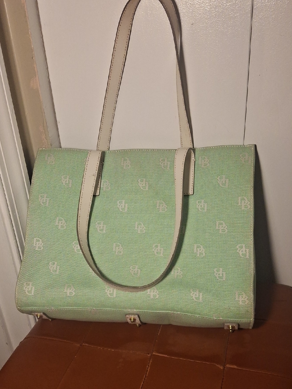 Dooney & Bourke Women's Mint Green Tote Bag with Cream Trim